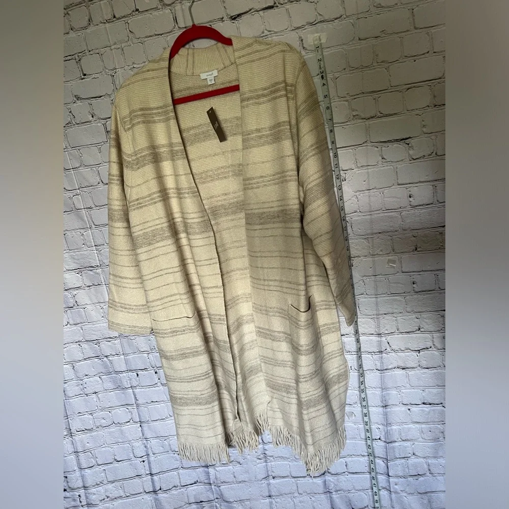 Pure Jill Textured-Stripes Fringed-Hem Cardi